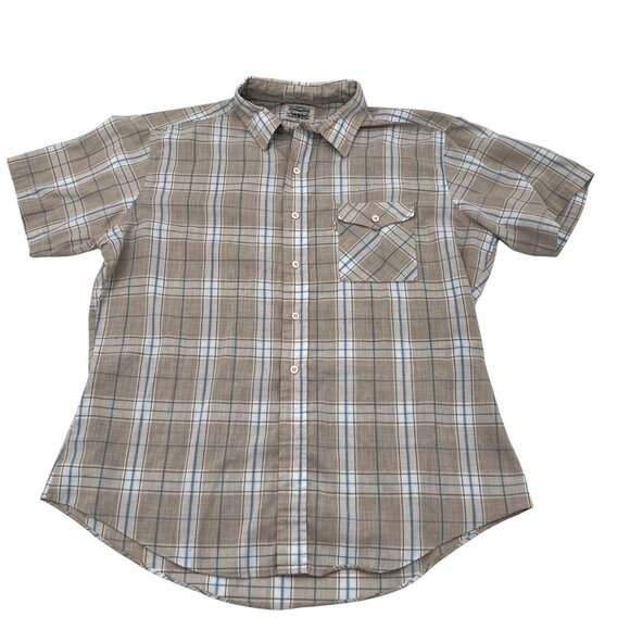 Levis Mens Tan Plaid Short Sleeve Shirt XL Button-Up Vintage - Picture 1 of 6